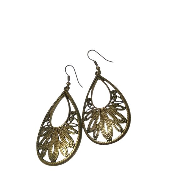 Gold Filigree Pierced Dangle Earrings GF 3 Inches - Picture 2 of 5